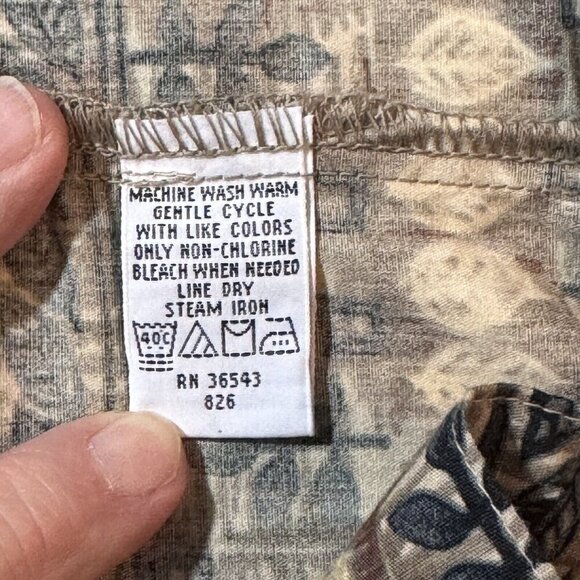 GEOFFREY BEANE Tribal Leaf Button Up Hawaiian Shirt Men Small Taupe Multi Casual - Picture 6 of 13